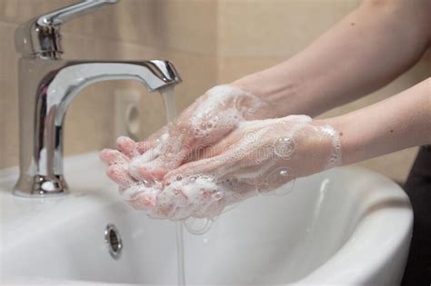Hygiene Cleaning Hands Washing Hands With Soap Woman`s Hand With Foam Stock Image Image Of