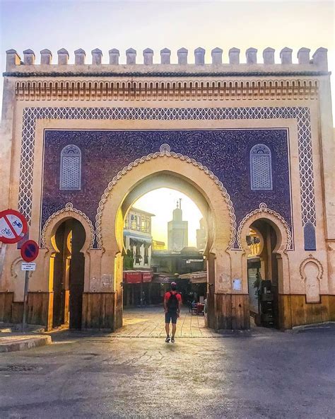 Catching Early Morning Sunshine At The Famous Blue Gate Of Fes Morocco