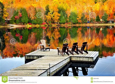 Wooden Dock On Autumn Lake Stock Image Image Of Leaves 9904499