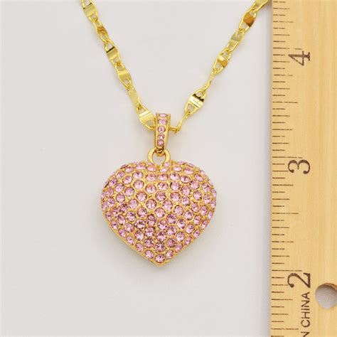 Swarovski Pink Pave Crystal Puffed Heart Pendant Gold Plated
