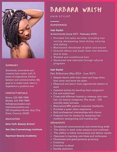 hairstylist resume template