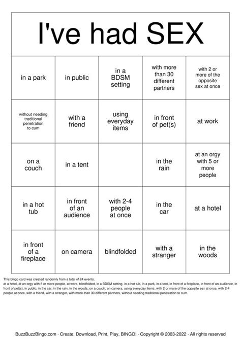Ive Had Sex Bingo Cards To Download Print And Customize
