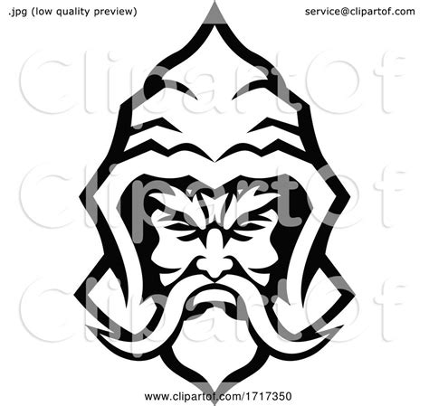 Wizard Sorcerer Warlock Head Front View Mascot Black And White By