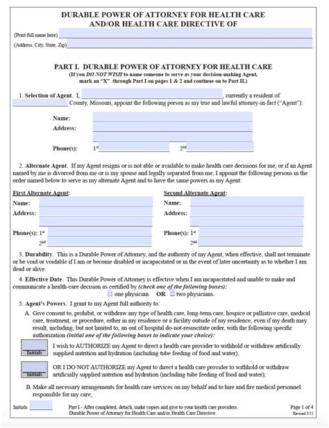 Free Blank Printable Medical Power Of Attorney Forms Missouri Printable Forms Free Online