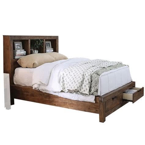Rustic Wooden Queen Size Bed With Storage Compartments Brown
