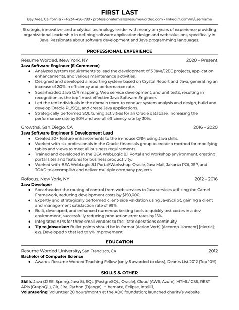 Java Software Engineer Resume Example For 2023 Resume Worded