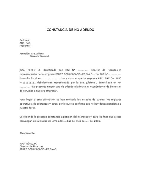 Solicitud Constancia De No Adeudo Pdf