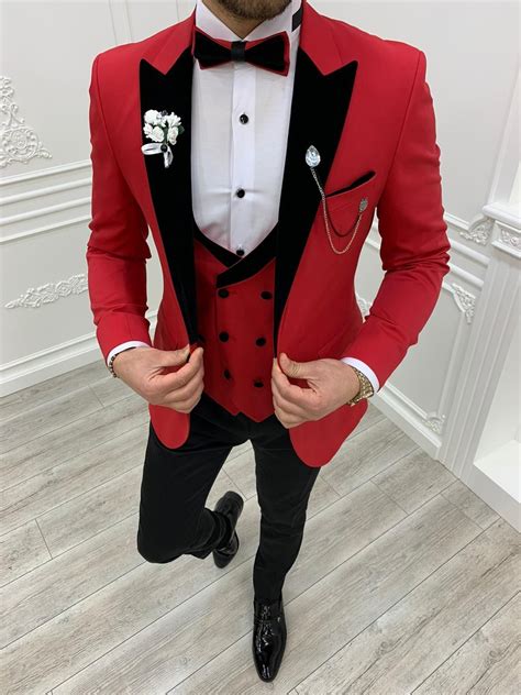 Gentwith Houston Red Slim Fit Velvet Peak Lapel Tuxedo In 2021 Prom