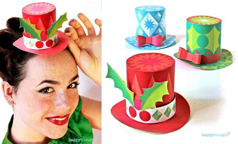 3 Festive Mini Paper Top Hat Templates Hat Template Merry Bright