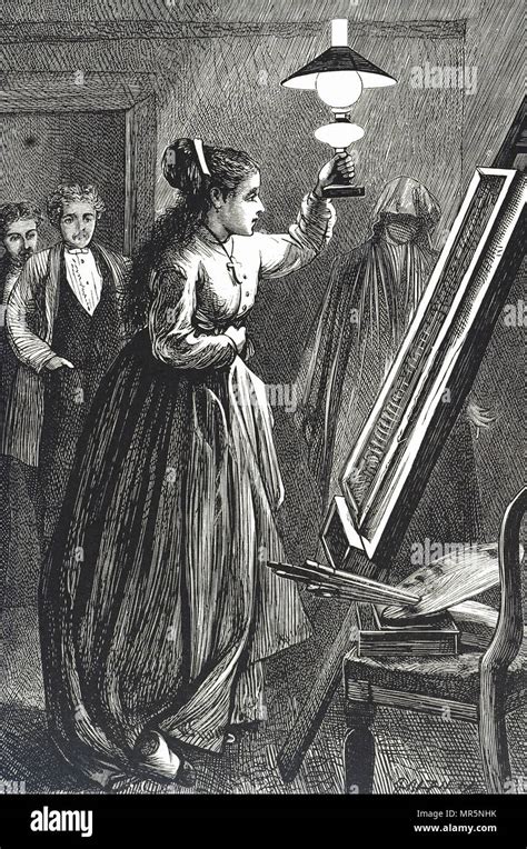 Engraving Depicting Woman Painting By Oil Lamp Dated 19th Century