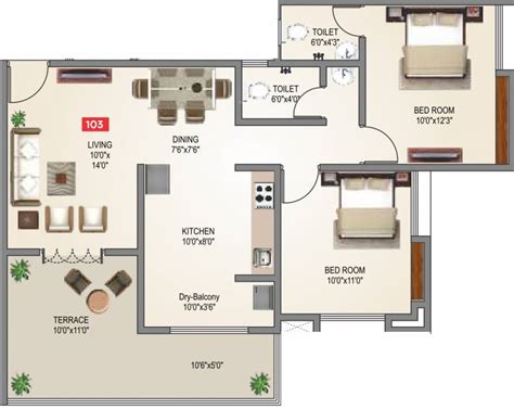 824 Sq Ft 2 Bhk Floor Plan Image Sarthak Housing Shanti Niketan
