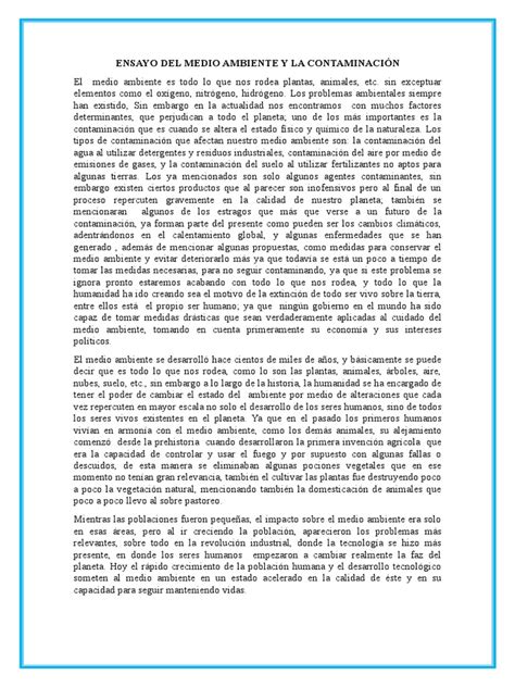 Ensayo Del Medio Ambiente Y La Contaminación Pollution Soil