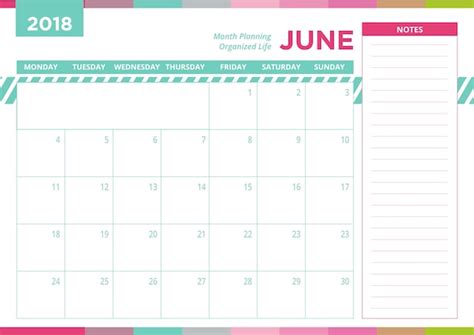Mes De Planificación Del Calendario De Junio Vector Premium