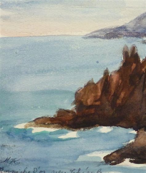 Watercolor Landscape Cliff Shoreline 1938 Original Art Antique
