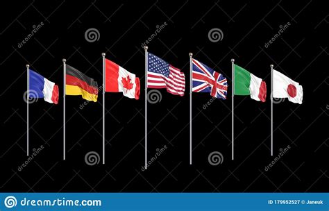 Syria, taiwan, tajikistan, tanzania, thailand, the bahamas, tibet, togo. 3D Illustration. Online Summit. G7 Flags Silk Waving Flags ...