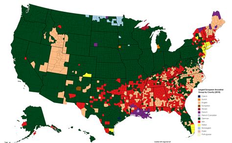 Largest European Ancestral Group By County 2018 American Community