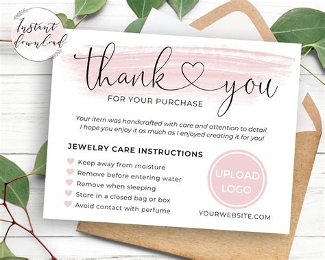 Printable Jewelry Care Instructions Card Template Editable Etsy Hong Kong