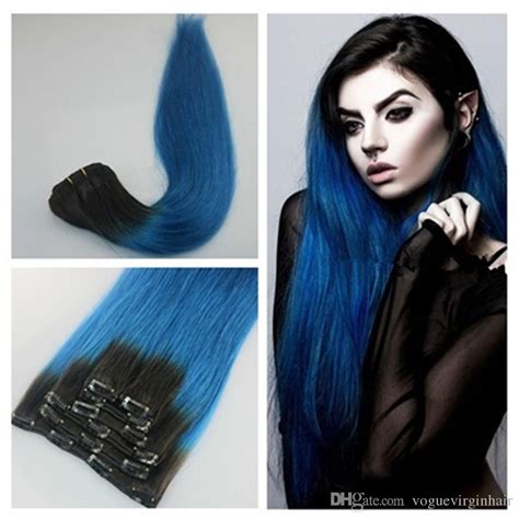 Ombre hair extensions available shades are black, brown, blonde, pink, purple. 1b Blue Ombre Clip In Human Hair Extensions Human Hair ...