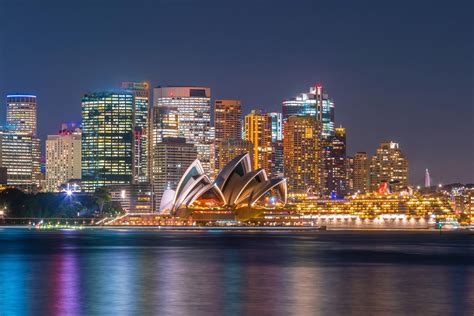 Downtown Sydney Skyline In Australia At Twilight Opera House