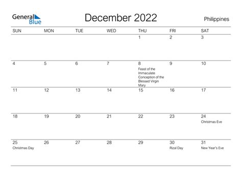 2022 Philippines Calendar With Holidays 2022 Philippines Calendar