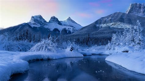 canada canadian rockies mountain nature river snow winter