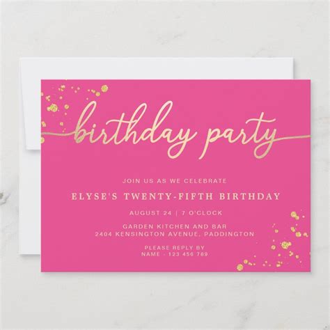 Hot Pink Gold Birthday Party Invitation Zazzle Pink And Gold