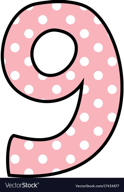 Number 9 With White Polka Dots On Pastel Pink Vector Image