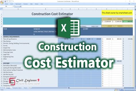Free Construction Cost Estimator Download Spreadsheet