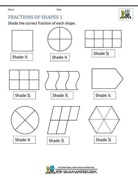 Fractions With Shapes And Numbers Worksheets