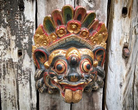 Vintage Hand Carved And Painted Balinese Wood Mask Barong Topeng