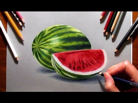 When you are freehand drawing, you just look at the object and draw the items as you see them. Drawing Watermelon with Colored Pencils - Speed Draw ...