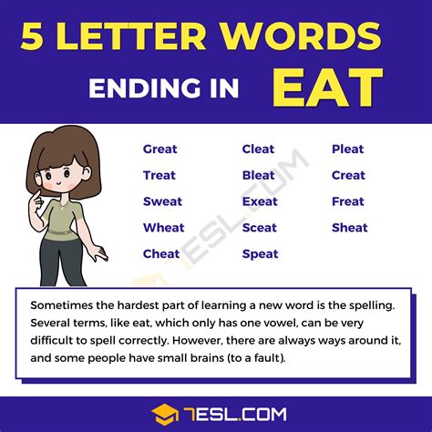 5 Letter Words Ending In Eat In English • 7esl