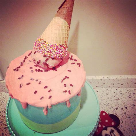 Ice Cream Upside Down On Cake Fun Girls Birthday Cake Pic Only