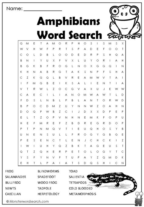 Amphibians Word Search Monster Word Search