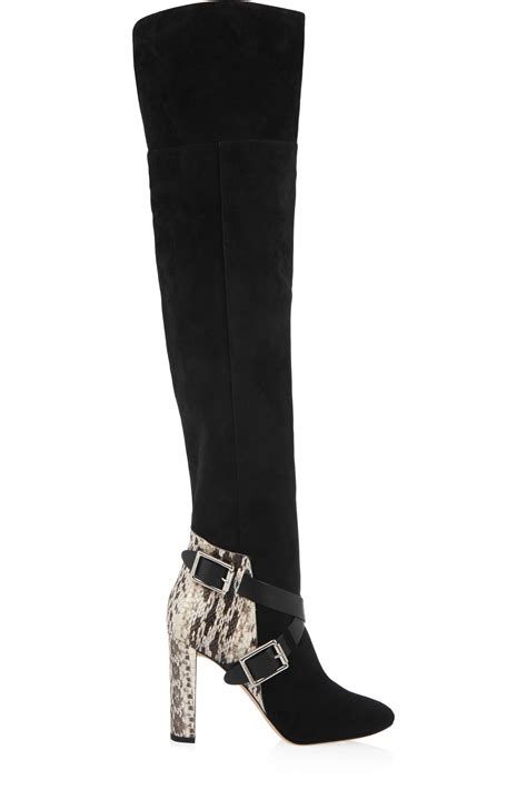 Lyst Jimmy Choo Doma Elaphe Paneled Suede Over The Knee Boots In Black