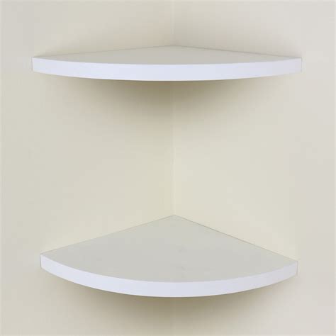 White Chunky Wood Curvedradial Floating Corner Wall Shelf Pairset Of