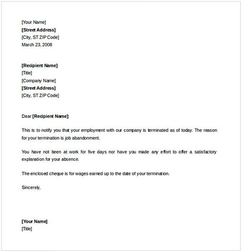 termination letter format business letter