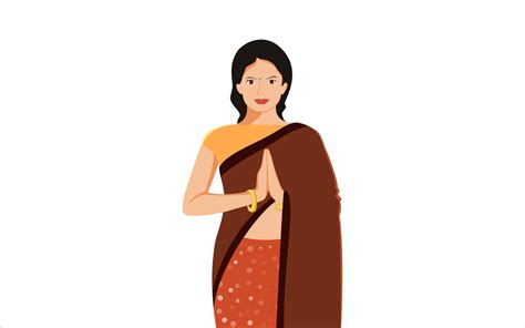 Indian Women In Namaste Pose Character Illustration On White