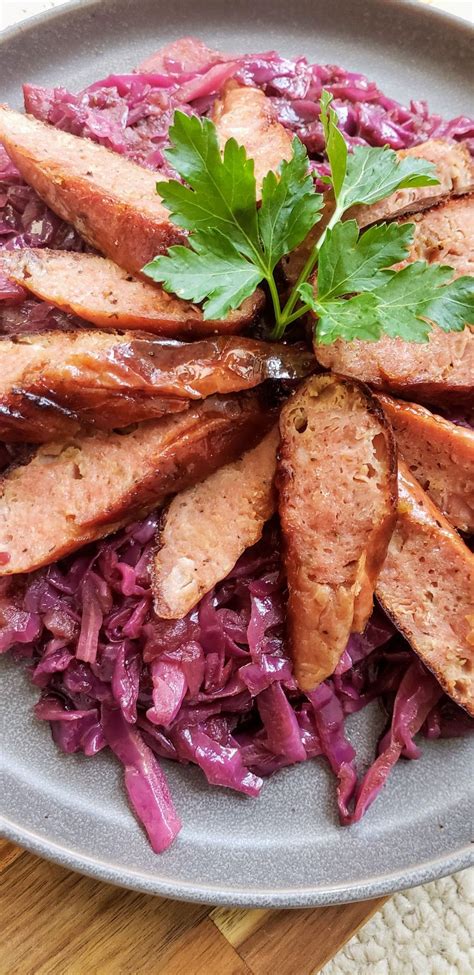 Chicken Sausage and Braised Red Cabbage. www.bigonflavors.com | Braised