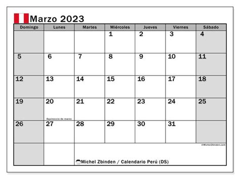 Calendario Marzo De 2023 Para Imprimir “perú Ds” Michel Zbinden Pe