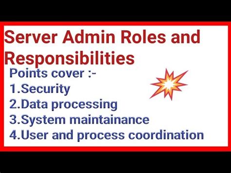 This individual ensures on a daily basis that they are running. server admin roles and responsibilities - YouTube