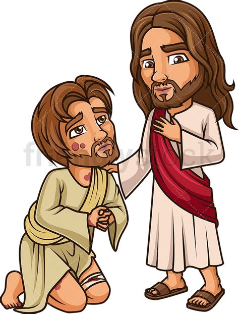 Jesucristo Limpiando Un Leproso Cartoon Clipart Vector Friendlystock