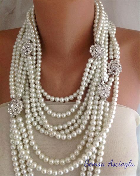 Statement Pearl Necklace Bridal Jewelry Necklace Chunky Etsy Simple