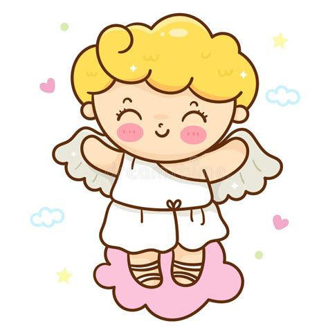 Cute Cupid Cartoon Valentine Angel On Sweet Cloud Stock Illustration