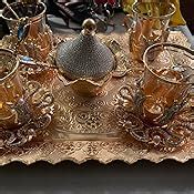 Amazon Com Demmex Turkish Tea Glasses Set With Decorated Metal Glass