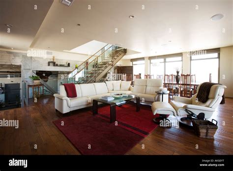 Wide Angle Of Modern Living Room Stock Photo Alamy