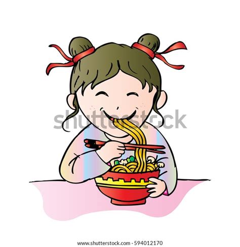 Cute Chinese Girl Eat Noodle เวกเตอร์สต็อก ปลอดค่าลิขสิทธิ์ 594012170 Shutterstock