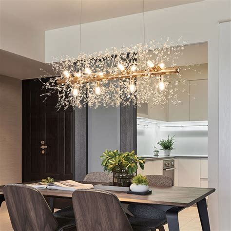 Modern Led Crystal Pendant Light Horizontal Chandelier Living Room