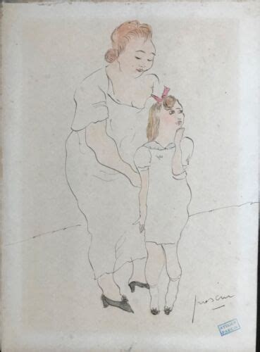 Jules Pascin Dessin Œuvre Originale Aquarelle Femme Et Enfant Signature