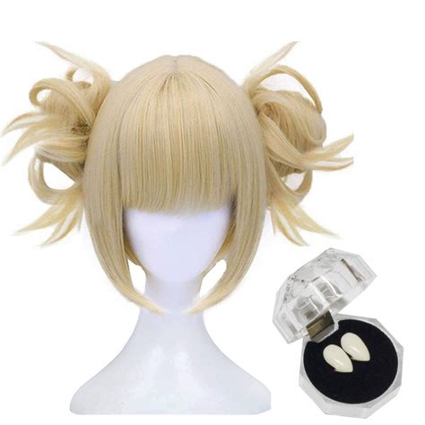 Morticia Short Blonde Full Bang Anime Cosplay Toga Wig With 2 Detachable Clip Buns